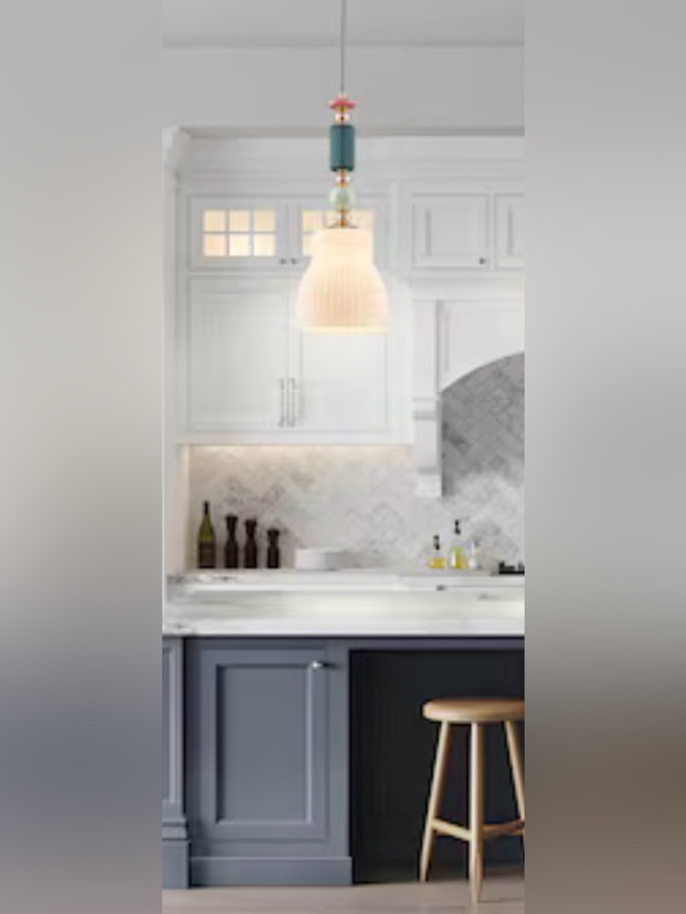 Modern Milk Glass Pendant Light Pink Mint Dark Green Brass Ceiling Lamp - NEW!